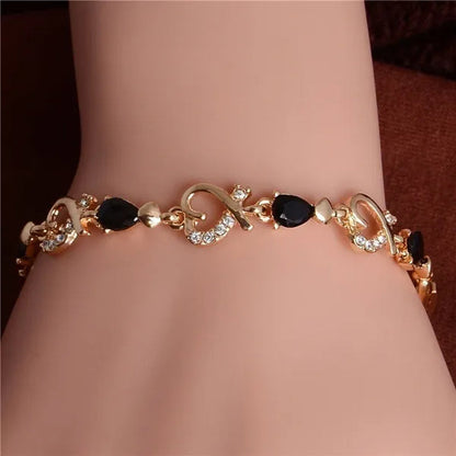 Trendy Women/Lady'S Fashion Crystal Diamond 18K Gold Plated Heart 5 Colors CZ Stones Bracelets & Bangles Jewelry Gifts