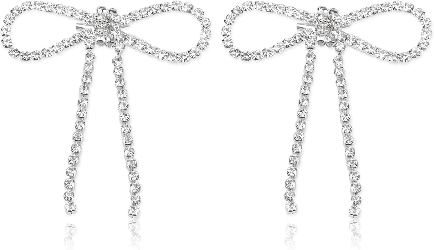 2Pcs Rhinestone Brooches Set Tassel Bow Womens Lapel Brooch Crystal Bag Clips Clothing Badge Brooch Rhinestone Shoe Clips for Woman Lapel Badge Pins DIY Craft Decorations(Tassel Bow)