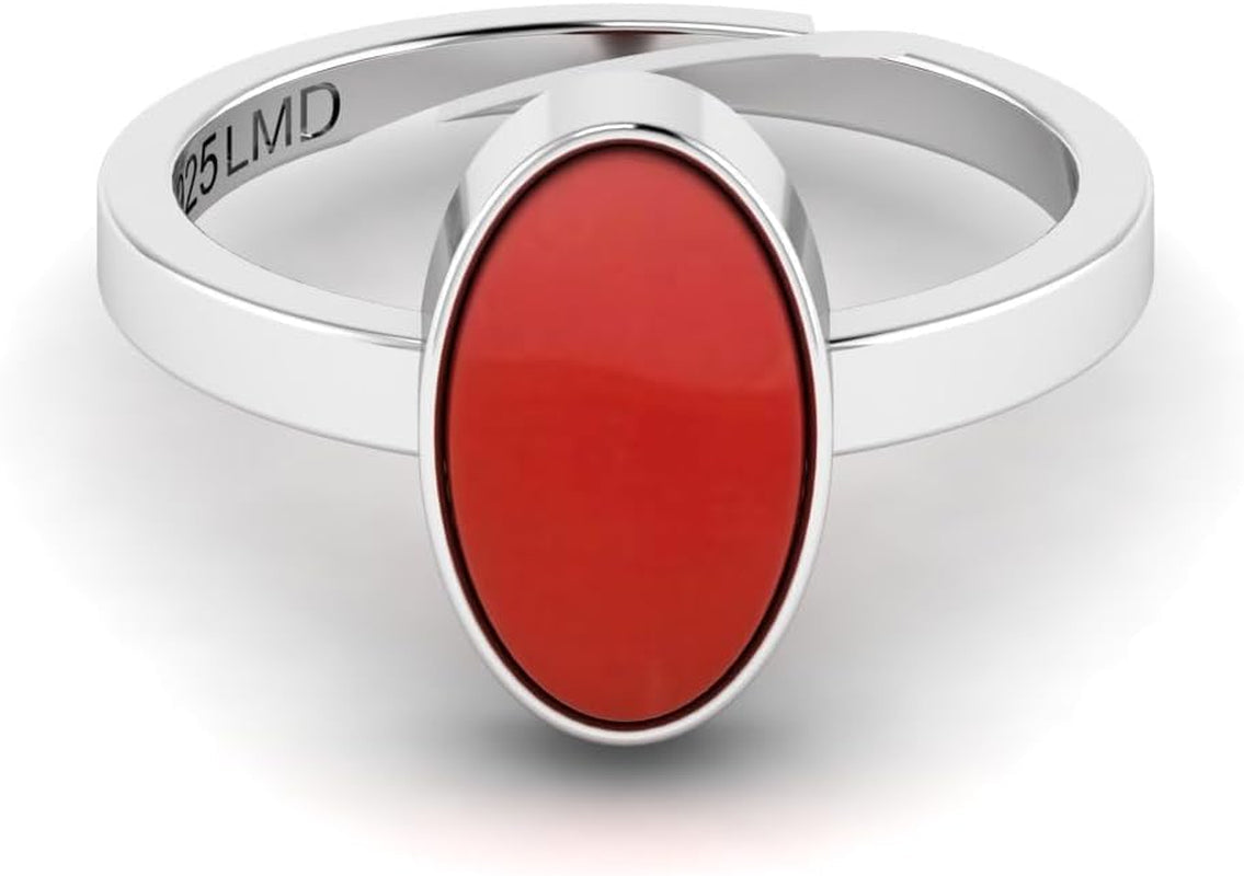 11.25 Carat Natural Red Coral/Moonga Gemstone Silver Plated Adjustable Ring for Women and Men
