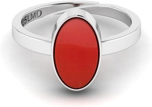 11.25 Carat Natural Red Coral/Moonga Gemstone Silver Plated Adjustable Ring for Women and Men