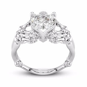 Claddagh White Sapphire Heart Punk Skeleton Hands Diamond Promise Proposal Engagement Wedding Band Rings Size 5 - 12