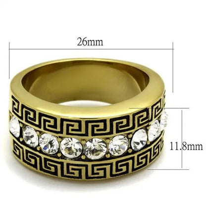 Men's 14K Gold Plated Stainless Steel Simulated Diamond Greek Key Ring Size 8-13