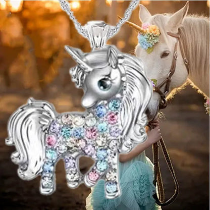 Exquisite Fashion Personality Women's Unicorn Jewelry Accessories  Necklace Zircon Necklace Couple Jewelry Accessories Lovely and Elegant Unicorn Animal Pendant Birthday Wedding Valentine's Day Anniversary Gift - WORLD TIME VISITS