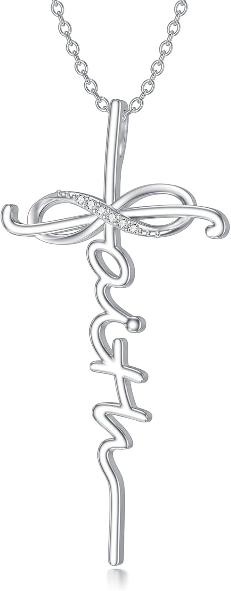 Diamond Faith Cross Necklace for Women 925 Sterling Silver Infinity Faith Pendant with Lab Grown Diamond Jewelry Gifts for Her
