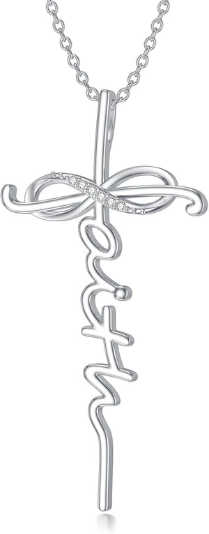Diamond Faith Cross Necklace for Women 925 Sterling Silver Infinity Faith Pendant with Lab Grown Diamond Jewelry Gifts for Her
