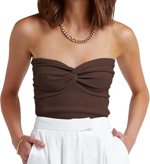 Women Crop Tube Tops Bandeau Strapless Ribbed Knit Twist Knot Y2K Corset Tanks Top 2025 Summer Vacation Outfits