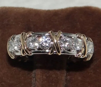 So Sparkling ! 925 Solid Sterling Silver Natural Gemstone White Sapphire Diamond Eternity Stackable Band Ring Wedding Engagement Fine Jewelry