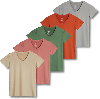 5 Pack: Women'S Short Sleeve V-Neck Activewear T-Shirt Dry-Fit Wicking Yoga Top (Available in Plus)