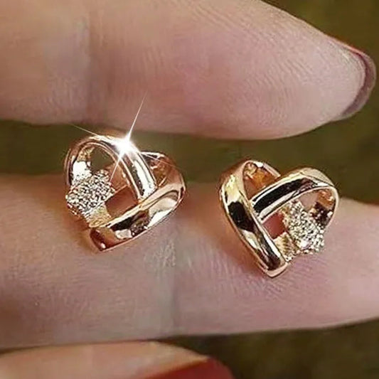 Personality Fashion Heart Knot Diamond Gold Stud Earrings for Women Daily Casual Statement Jewelry