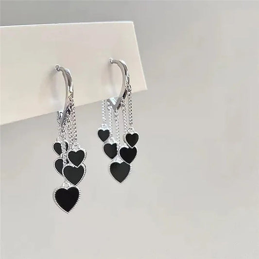 New Style Black Love Earrings Ladies Tassel Earrings Temperament Cold Wind Earrings - WORLD TIME VISITS