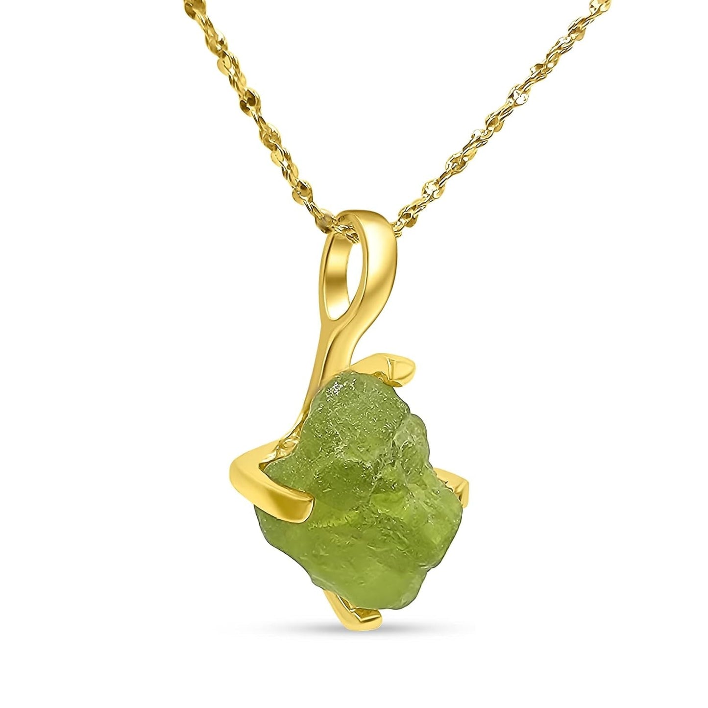 Natural Raw Peridot Chain Pendant Necklace with Yellow Gold over 925 Sterling Silver, August Birthstone Dainty Solitaire Gift for Her,  (Peridot)