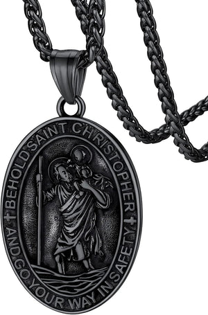 Saint Christopher Pendant Necklace for Men Women Stainless Steel Catholic Amulet Medal Jewelry Personalized Custom with Delicate Packaging