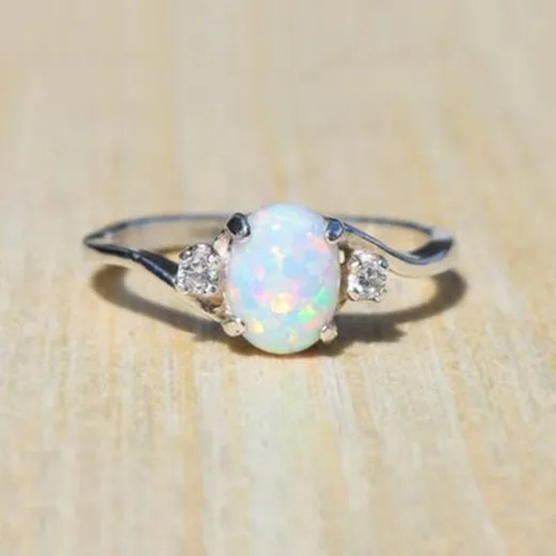 Exquisite Women's Ring Oval Cut Fire Opal Diamond Jewelry Birthday Proposal Gift Bridal Engagement Party Band Rings Size 5 - 11
