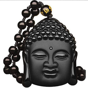 Wonderful Natural Genuine Black Obsidian Carved Buddha Lucky Blessing Pendant Necklace Carving Pendants Fashion