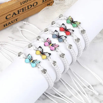 Women Black Woven Rope Bracelet Handmade Multicolor Butterfly Charm Adjustable Bracelets Fashion Friendship Jewelry Girls Gift - WORLD TIME VISITS