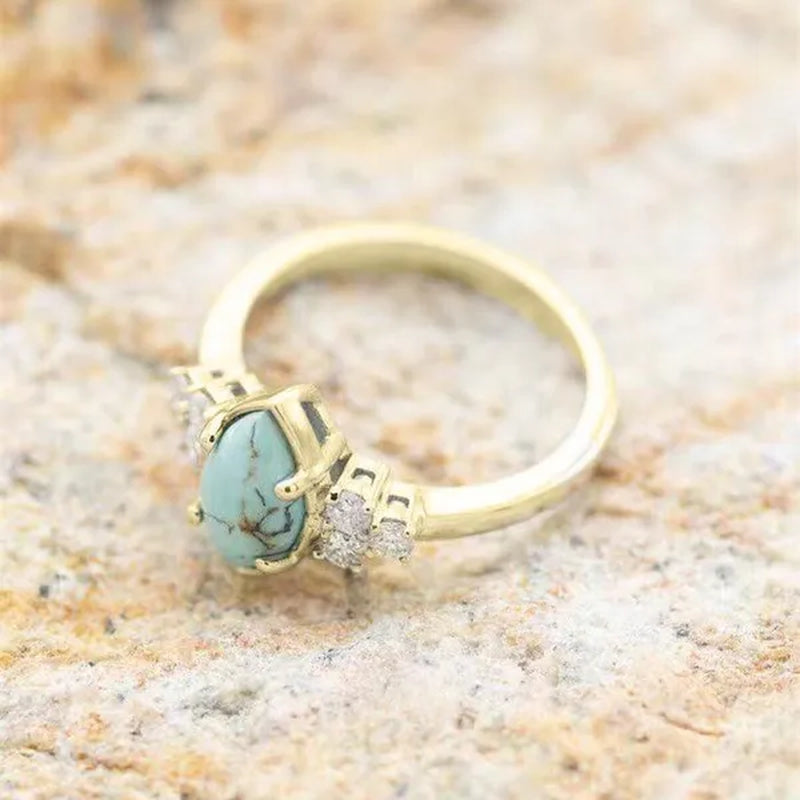 3Pcs/set Exquisite and Elegant Inlaid Zircon and Turquoise Women's Ring, Fashionable Bride Engagement Wedding Ring Set Promise Ring, Valentine's Day, Birthday Gift for Her, Jewelry Accessories
