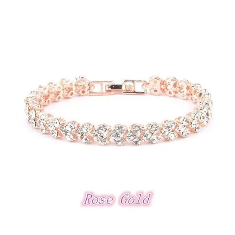 European and American Fashion Roman Style Women'S Zircon Bracelet Shiny Zircon Wedding Engagement Bracelet Valentine'S Day Anniversary Gift Birthday Party Jewelry