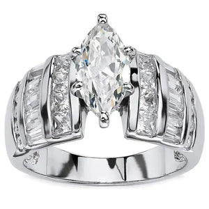 Trendy Claw Setting Marquise Cut Cubic Zircon Ring for Women Engagement Party Jewelry Anniversary Gift