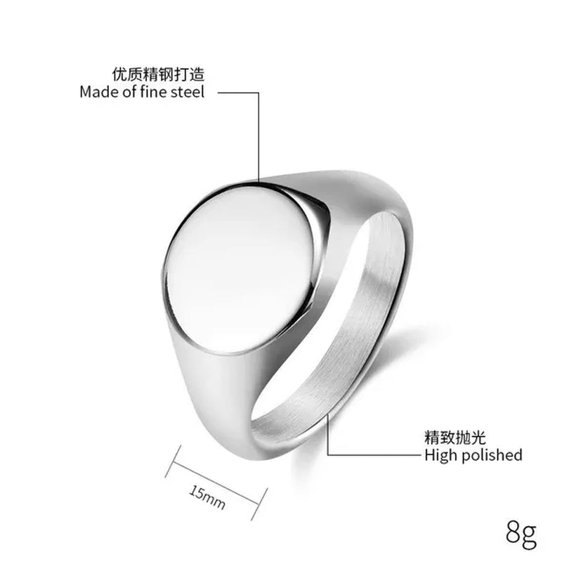 Simple Plain High Polish Flat Round Signet Stamp Ring for Women Men 316L Stainless Steel Punk Rock Cool Rings Comfort Fit Band Size 7-12 Silver / Black / Gold / Rose Gold
