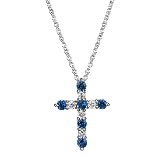 Lab Grown Diamond and Created Sapphire Necklace in Sterling Silver, Adult Female