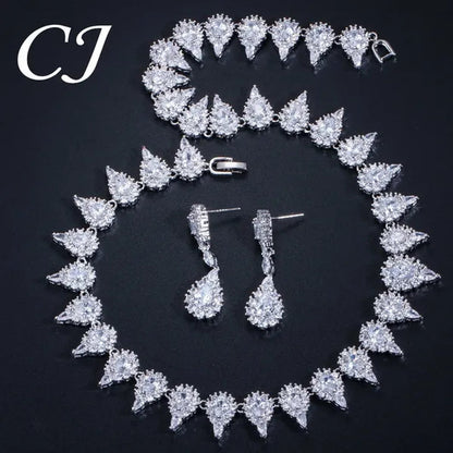 CANDICE White Gold Plating Sparkling Cubic Zirconia Choker Necklace Sets with Dangle Earrings Inlay Crystal Citrine Yellow Stone Evening Party Jewelry Set for Women