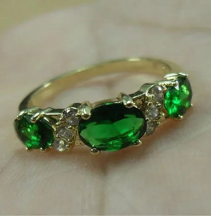 Natural 2.32CT Emerald Diamond 14K Yellow Gold Ring Size 6-11