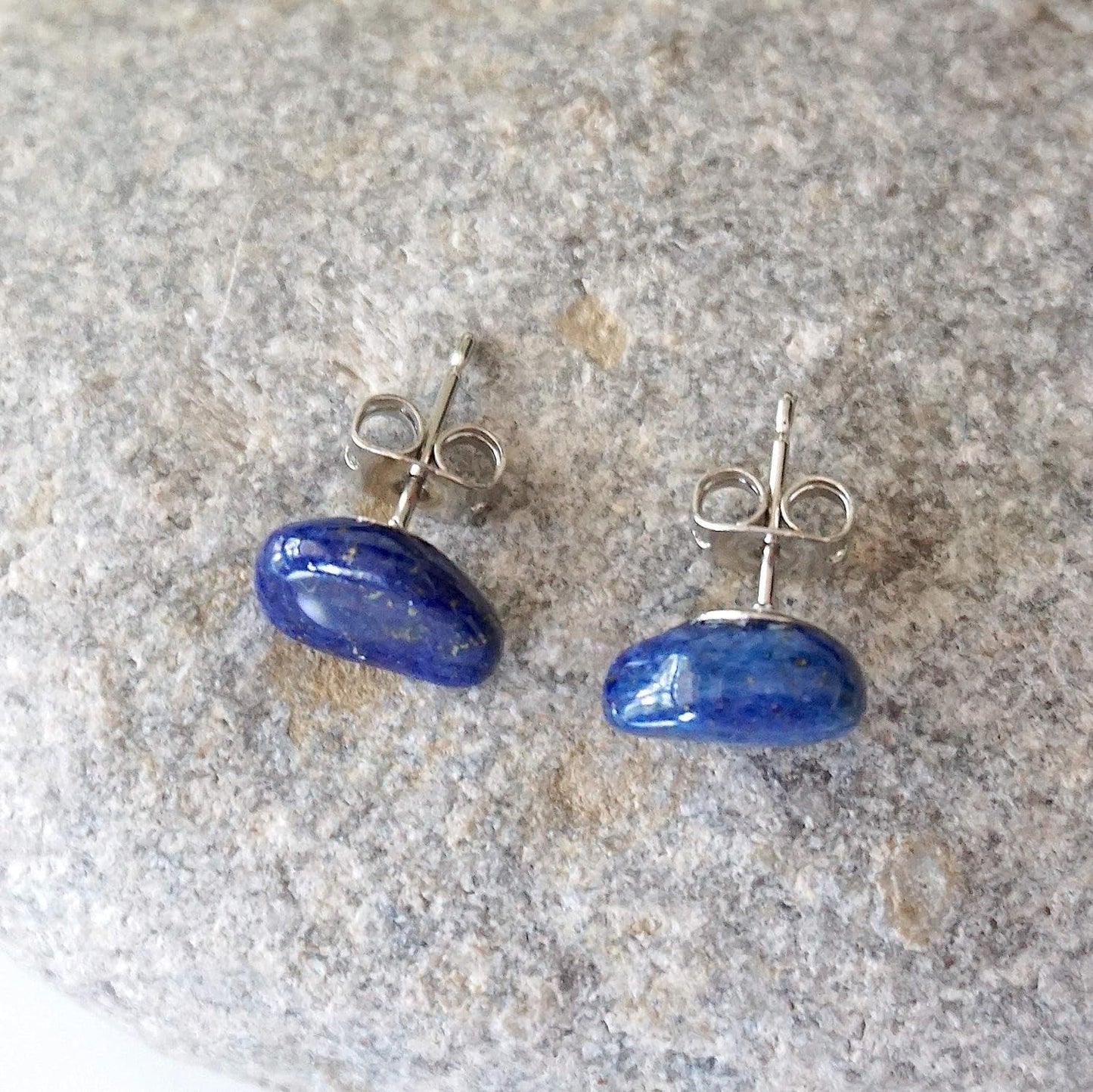 Handmade Lapis Lazuli Stud Earrings Sterling Silver, December & September Birthstone
