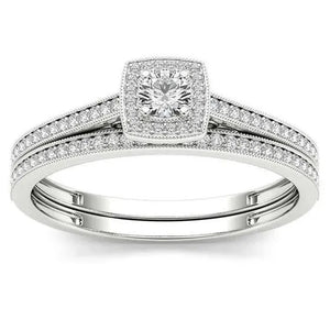 Two sets of simple fashionable 925 standard Silver White Diamond Engagement Wedding Love Ring Size 6-10