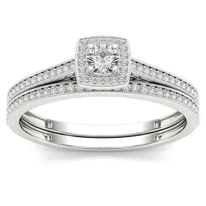 Two sets of simple fashionable 925 standard Silver White Diamond Engagement Wedding Love Ring Size 6-10