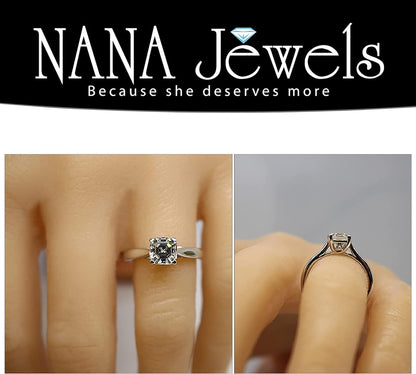 1To4Ct Simulated Diamond Engagement Ring Round-Princess-Cushion-Asscher Solitaire Lucita Cz & Silver