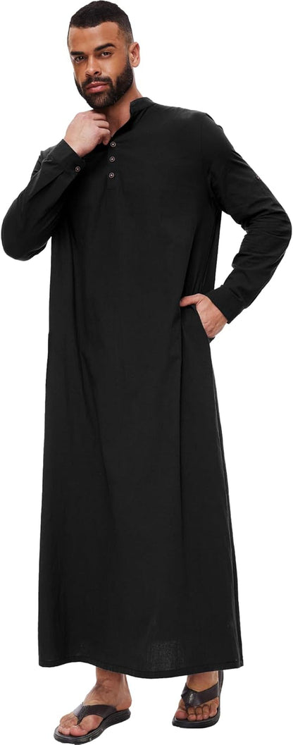 Kaftan for Men Button down Islamic Thobe for Men Arabic Robes for Men