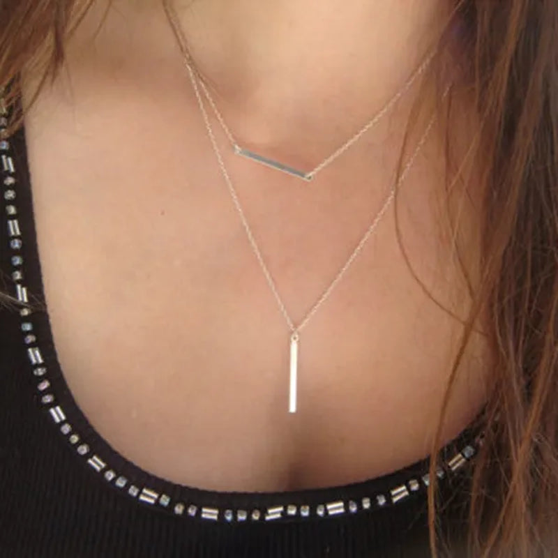 Double Bar Horizontal Lariat Drop Necklace Also in Fill Sterling Silver