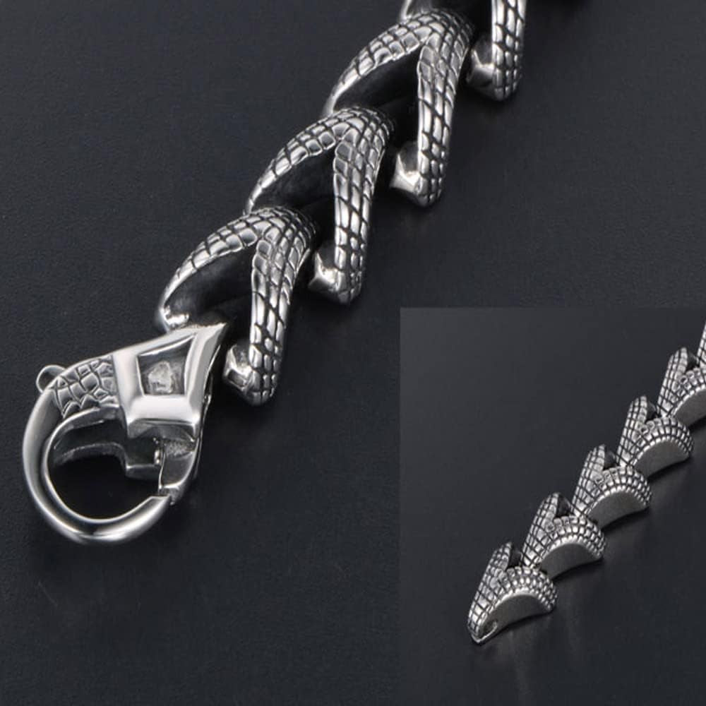 Stainless Steel Link of Dragon Scale Bangle Bracelet for Men Punk Rock Vintage Silver Bracelet
