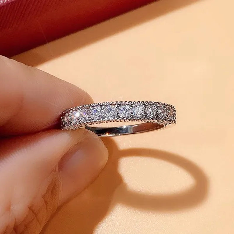 Women Ring 925 Sterling Silver Plated Micro Inlay Cubic Zirconia Ring Bridal Romantic Wedding Eternity Jewelry Anniversary Gift - WORLD TIME VISITS