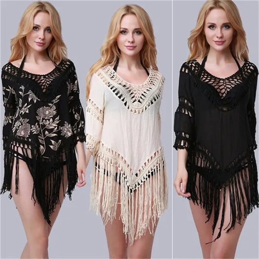 Women Tassel Boho Poncho Shawl Cape