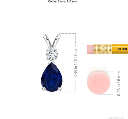 Natural 0.75 Carat Blue Sapphire Teardrop Pendant Necklace for Women, Girls with Diamond in 14K White Gold with 18 Inch Chain | September Birthstone Jewelry Gift