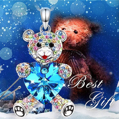 Elegant Fashion Creative Women's Heart-shaped Crystal Bear Necklace Diamond Bear Necklace Women's Engagement Necklace Cute Girl Animal Jewelry Birthday Anniversary Gift
