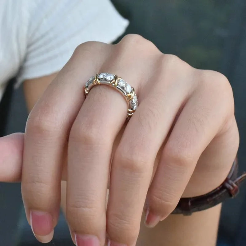 Brand Jewelry Lady's 925 Sterling Silver Tanzanite Couple rings Yellow Gold Cross Eternal Band Wedding Ring for Women size 5-12