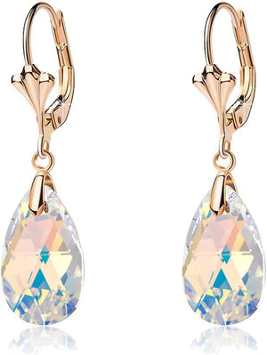 Austrian Crystal Teardrop Leverback Dangle Earrings for Women Fashion 14K Gold Plated Hypoallergenic Jewelry