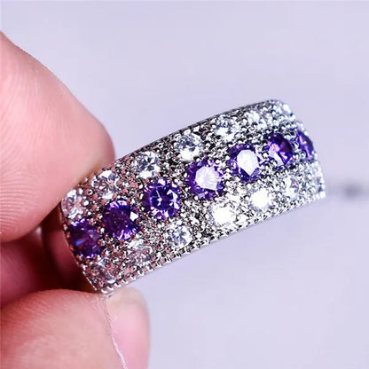 Exquisite 925 Sterling Silver Ring Purple Amethyst Diamond Wedding Band Engagement Ring Jewelry Gifts Ring Size 6-10