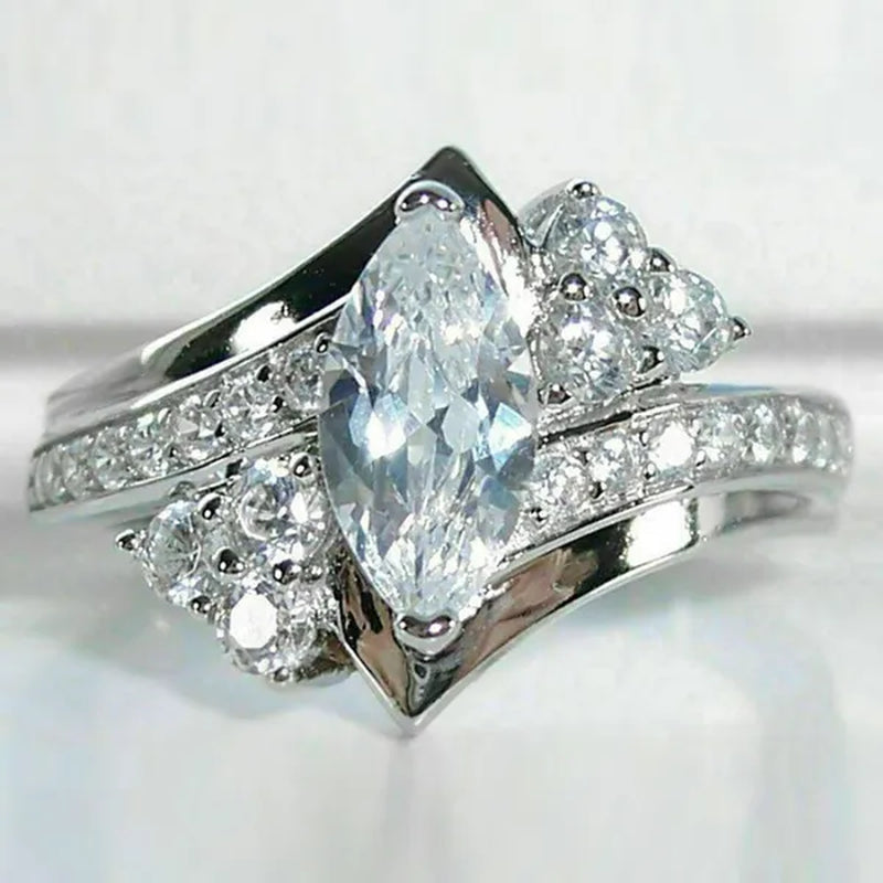 925 Sterling Silver Diamond Ring Fashion Women Marquise Ring Bridal Wedding Fine Jewelry Daily Casual Accessories