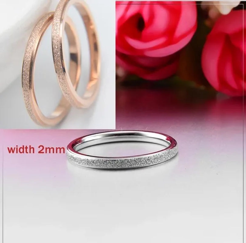 2mm Rose Gold and Silver Sandblast Ring Titanium Steel Wedding Band for Women Girl Size 3-10