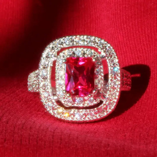 Princess  Silver Natural Ruby Gemstones Birthstone Bride Wedding Engagement Strange Ring Size 6 7 8 9 10