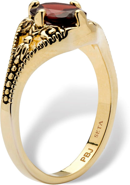 Palmbeach Yellow Gold-Plated Antiqued Oval Cut Genuine Red Garnet Vintage Style Ring Sizes 5-10