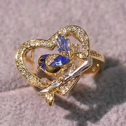 Silver Ring Creative Bird Sparrow Ring Plated Gold Ring Statement Crown Ring Natural Gemstones Ring Wedding Bride Engagement Band Charm Party Ring Jewelry