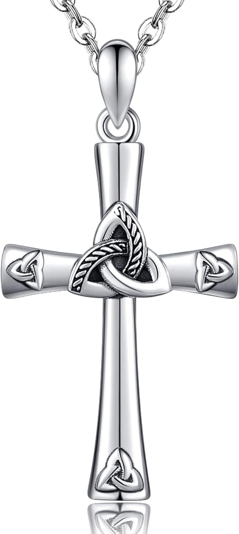 925 Sterling Silver Cross Necklace for Women - Trinity Celtic Knot Cross Heart Christian Pendant Necklace Dainty Fine Jewelry for Grandma Mom - 18" with 2" Extender