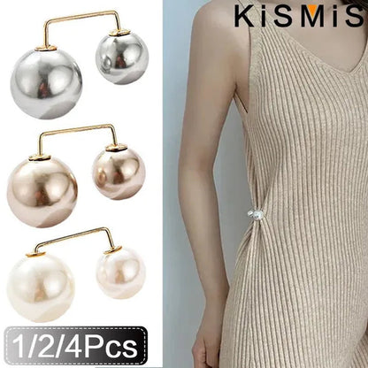 KISMIS 1/2/4Pcs Double Pearl Pins for Women Designer Female Brooches Clothing Accessories Simulated Pearl Sweater Knit Shirt Jewelry