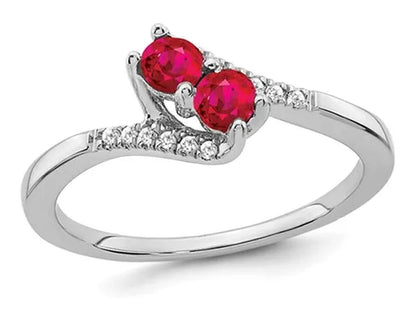 1/3 Carat (Ctw) Natural Ruby Ring in 14K White Golld with Accent Diamonds