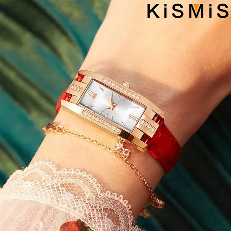 KISMIS 1PC/2Pcs Luxury Fashion Ladies Watch Diamond Inlaid Charm Unlimited Women's Watch Retro Fashion Quartz Watches Gift 3 Colors Available