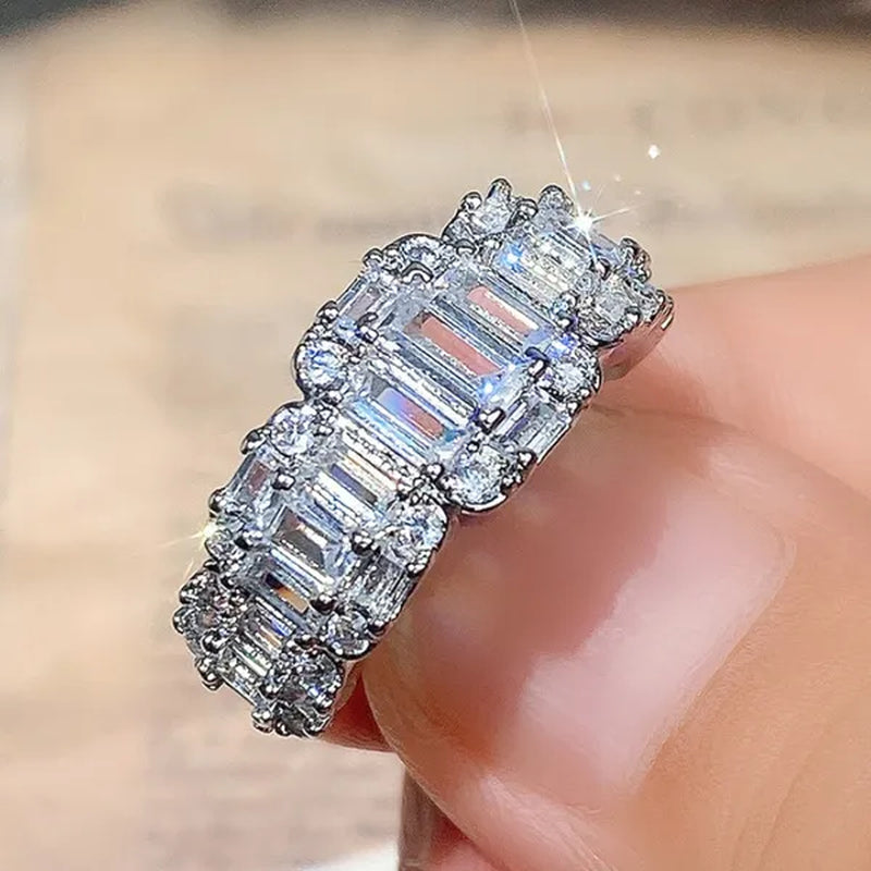 925 Sterling Silver Claw Setting  Square Cut AAA Zircon and Diamond Rings for Women Engagement Party Fashion Accessories